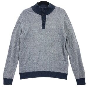 Hawker Rye Black Mock Neck Quarter Button Sweater L Cotton Cashmere